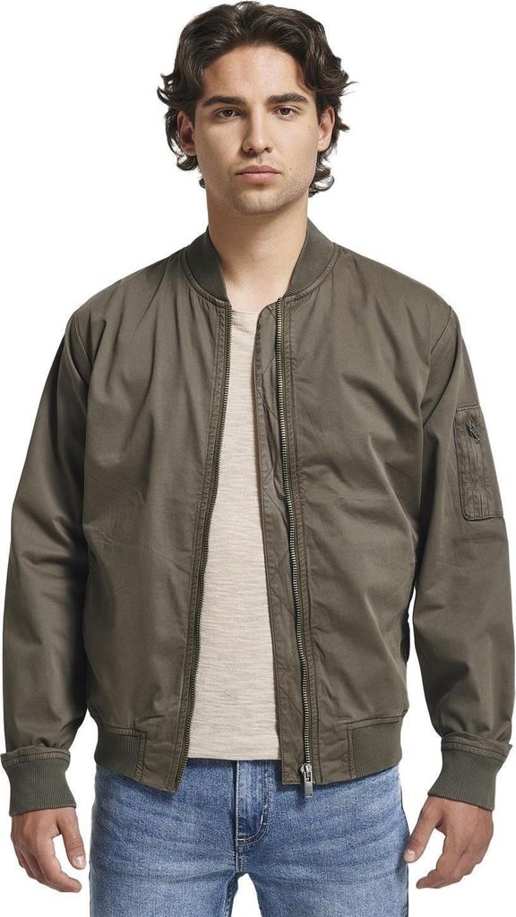 THE PEOPLE REP. Herren Bomberjacke mit Reißverschluß und Rib-Bündchen an Kragen, Ärmeln und Saum, Militarygrün, Gr. XL