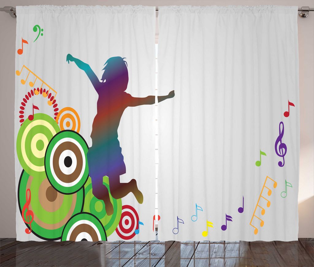 ABAKUHAUS Städtische Kunst Rustikaler Gardine, Mädchen-Springen Music Notes, Wohnzimmer Universalband Gardinen mit Schlaufen und Haken, 280 x 225...