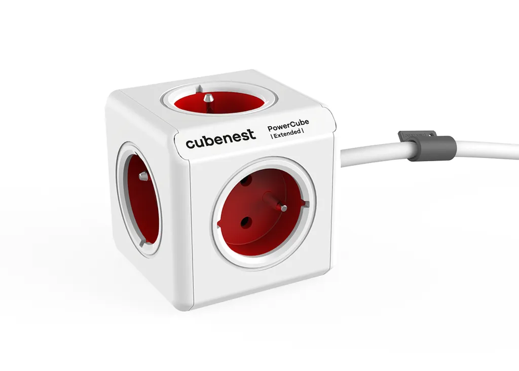 Cubenest PowerCube Extended 5 Prese 1.5m Bianco/Rosso - Cubo Design Ufficio