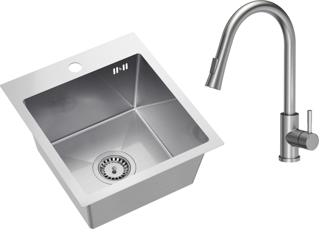 VBChome Edelstahlspüle mit Armatur 40 x 45 cm Gebürsteter Edelstahl Einbauspüle mit Hahnloch Edelstahl Küchenspüle Spüle Groß Becken Ablaufg...