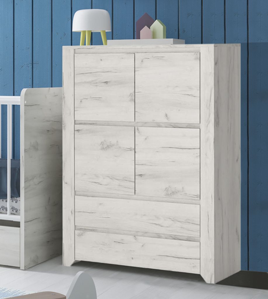 Highboard Kommode 4-türig mit Schubladen Breite 84cm weißeiche