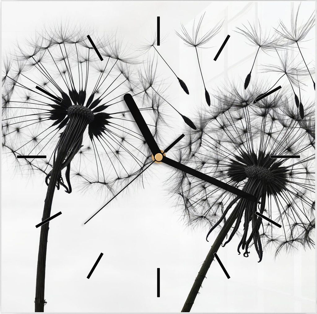 Wanduhr aus Glas mit Motiv Pusteblumen- 30 x 30 cm - inkl. Aufhängesystem