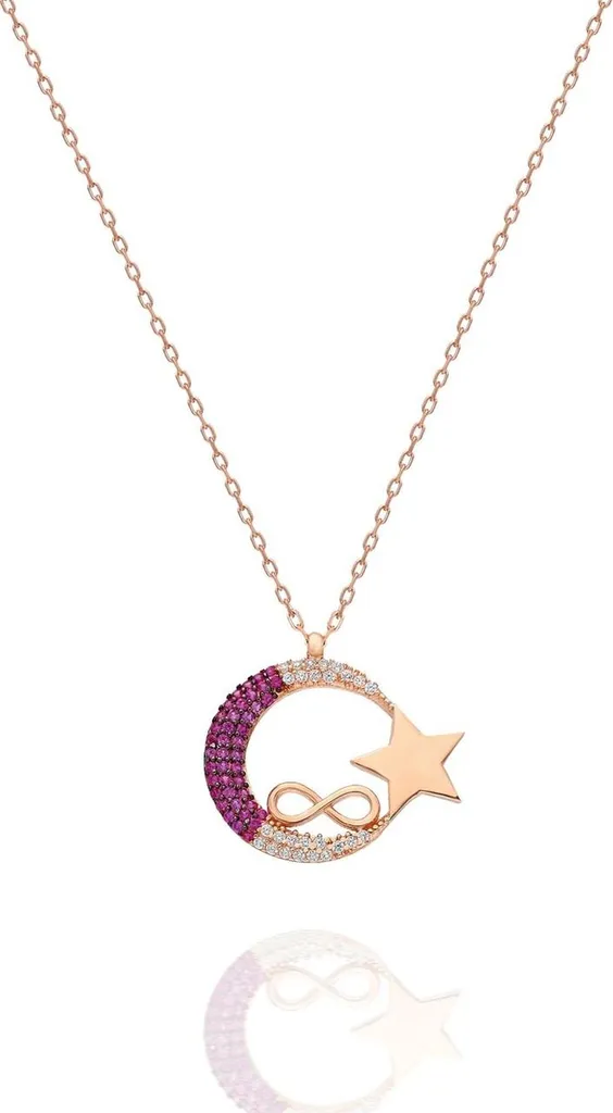 Bijou Collier Pendentif Lune et Étoile en Argent 925 et Oxydes Zircone