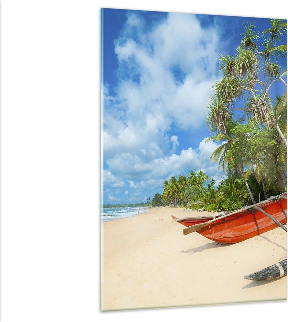 Bilder auf glas - Einteilig - Golf Ozean Palme Boot - 80x120cm - Glasbilder - Wandbilder - Bilder - zum Aufhängen bereit - Wanddekoration aus Glas...