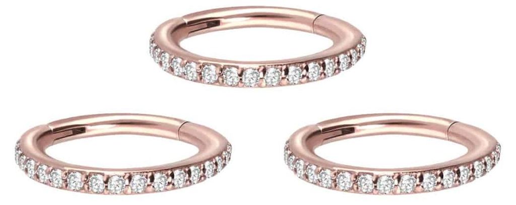 Ohrpiercing, Nasenpiercing, Septum Piercing SET Chirurgenstahl Segmentring Clicker EINGEFASSTE KRISTALLE ++Neues Design++ Roségoldfarben Innendurc...