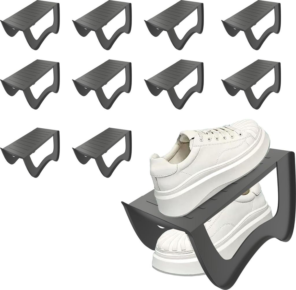 TRMLBE Schuhstapler 10 Stück Schuhorganizer PP-Kunststoff Anti Rutsch Schuhregal Doppelschicht Stapelbar Schuhaufbewahrung Platzsparend Schuh Orga...