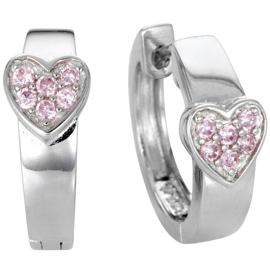 Basic Silber Damen SCR05 Creolen Herz Silber Zirkonia Rosa