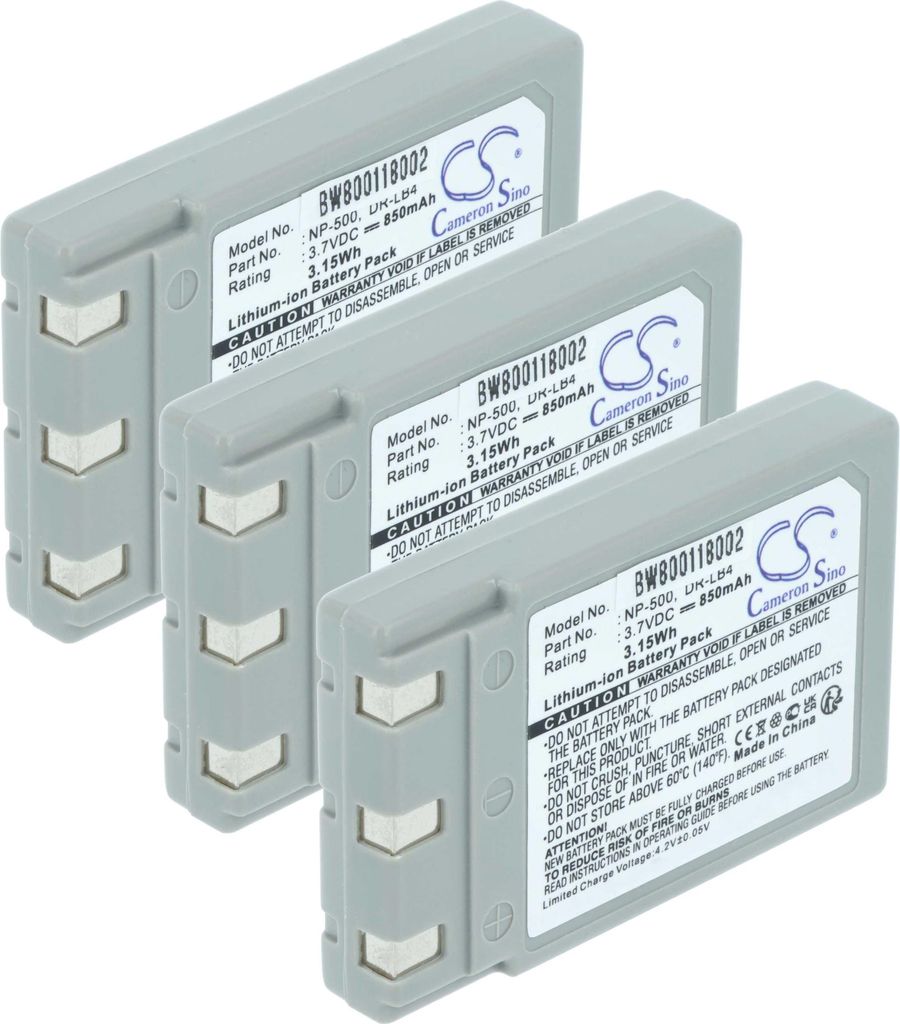 vhbw 3x Akku kompatibel mit Konica Minolta Revio KD-310, KD-420Z, KD-410Z, KD-510Z, KD-500Z, KD-400Z, KD-310Z Kamera (850 mAh, 3,7 V, Li-Ion)