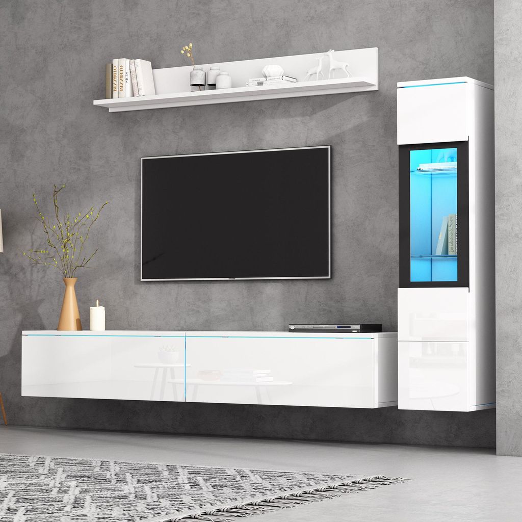 Set di mobili da parete Sweiko TV 3 pezzi illuminazione LED Immagine del prodotto 