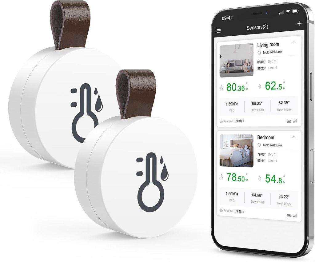 2-teiliges Hygro- und Thermometer Bluetooth 5.0, App-Steuerung ohne präzise Temperatur- und Luftfeuchtigkeitsüberwachung, Überwachungskamera mit...