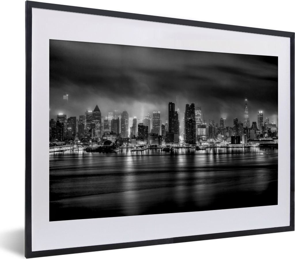 MuchoWow MuchoWow Gerahmtes Poster New York - Sturm - Schwarz - Weiß 40x30 cm - Poster mit zchwarzem Bilderrahmen - Bilderrahmen - Poster im R...