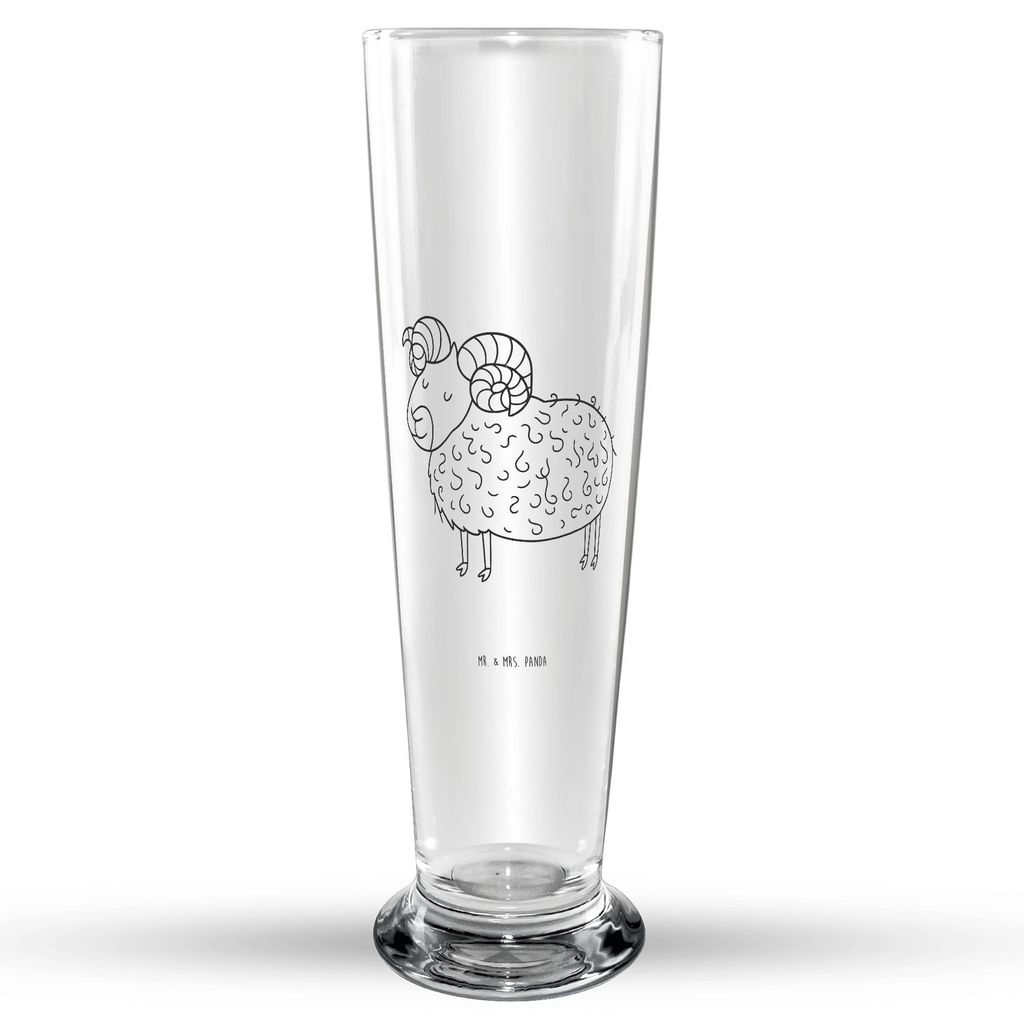 Mr. & Mrs. Panda Trinkglas Sternzeichen Widder - Transparent - Geschenk, Bierglas, Glasbierglas, Bock, Geburtstag März, April, Bier Glas, Bierbech...
