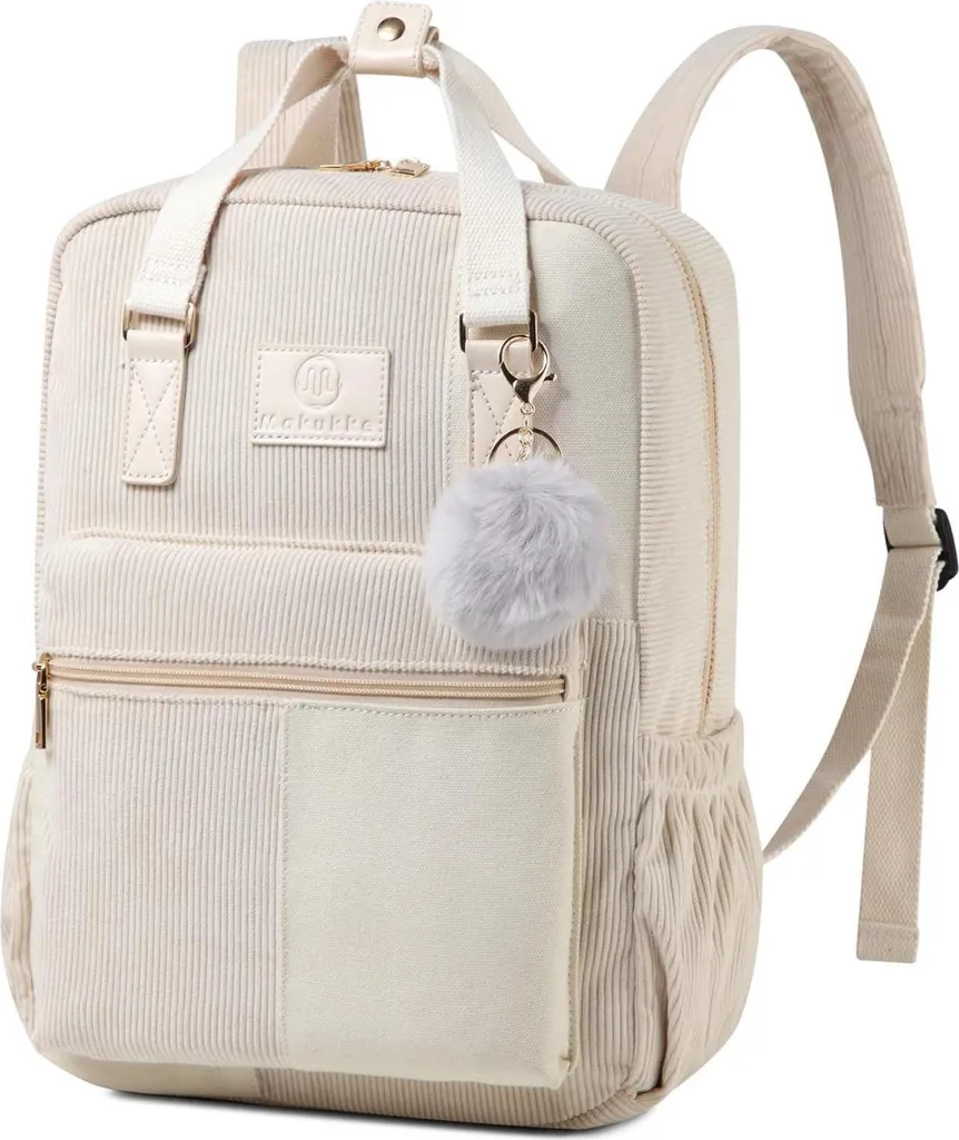 Makukke Zaino Viaggio Antifurto Beige in Velluto per Weekend