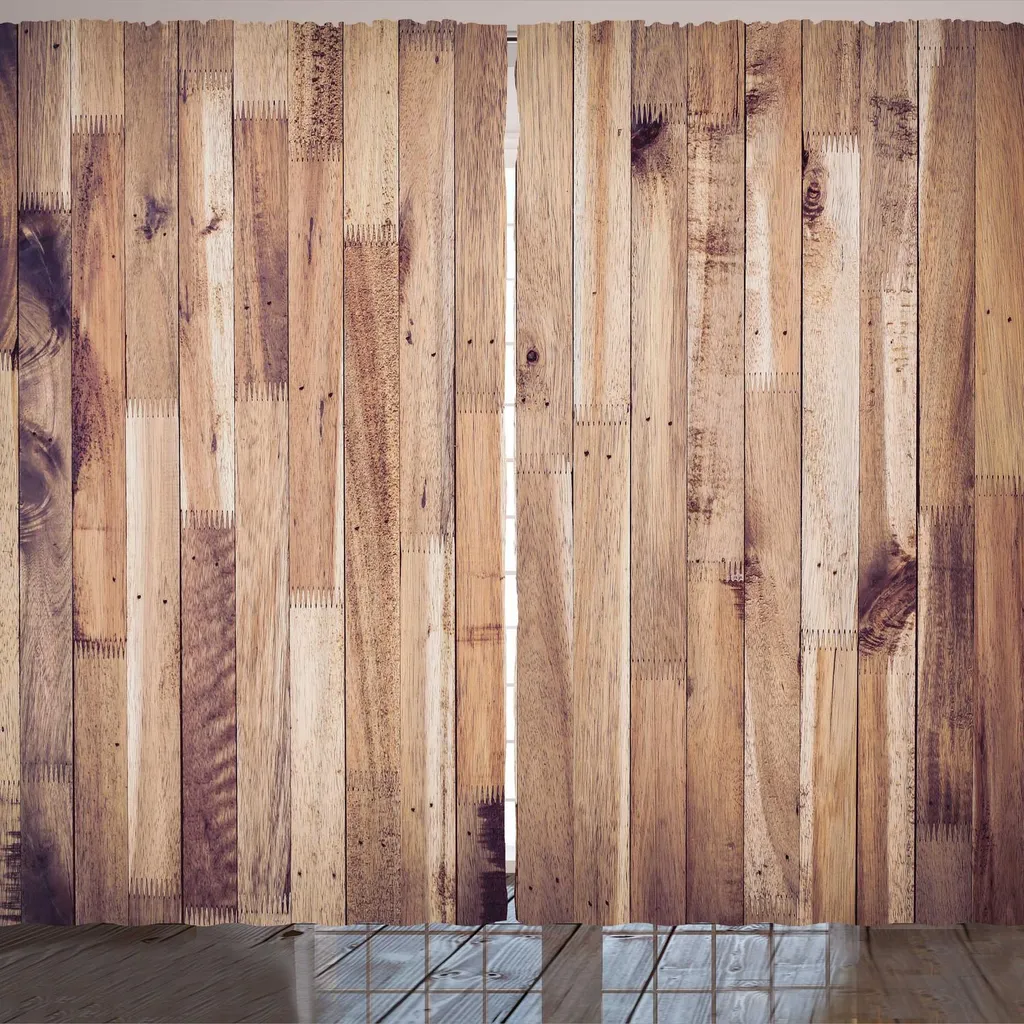 ARANDE Tenda rustica in legno, motivo tavole invecchiate, stile vintage, composizione fotografica a tema carpentiere, 280 x 245 cm, mandorla prugna