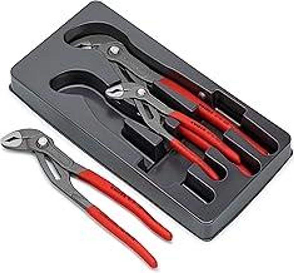 KNIPEX Cobra-Paket Wasserpumpenzangen-Set, 3-teilig, 150 bis 300 mm, Selbstklemmeffekt, Zangenset, Werkzeugset, 00 20 09 V02