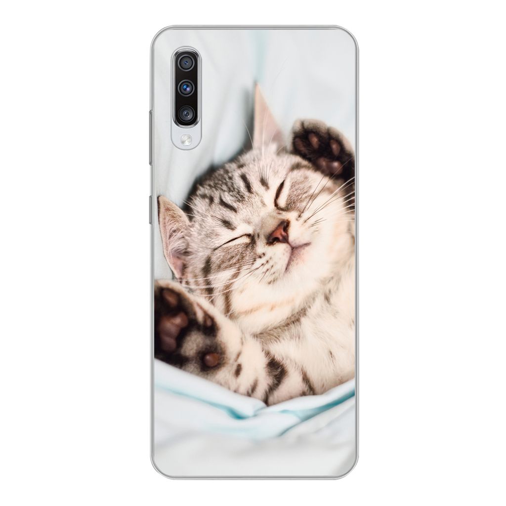 MuchoWow Handyhülle Schutzhülle Hülle für Samsung Galaxy A70 Kätzchen - Bett - Pfoten - Mädchen - Kinder - Kinder - Kind Silikon Softcase H...