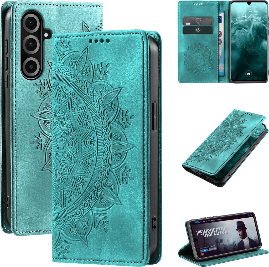 Mandala Handyhülle für Samsung Galaxy A26 5G RFID Schutz Klapphülle Case Cover Design Schutzhülle Farbe: Türkis