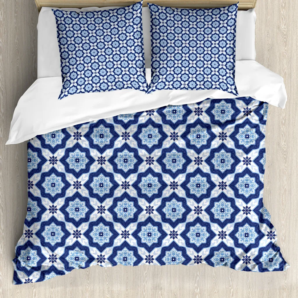 ABAKUHAUS Copripiumino Indigo Floreale Antiacaro 155x220 - Top Qualità