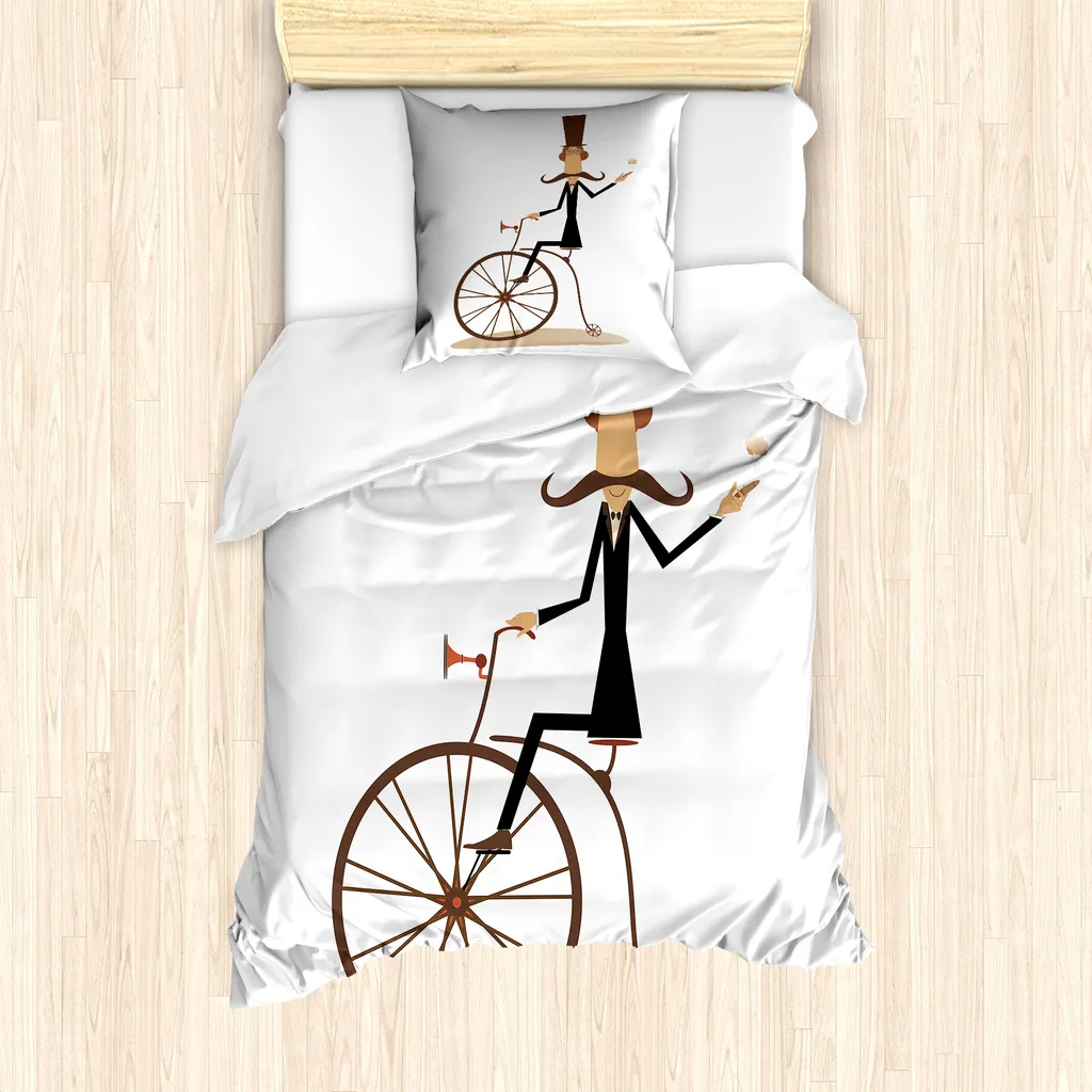 Set Copripiumino Singolo Herr Schnurrbart Retro Bike ABAKUHAUS 135x200