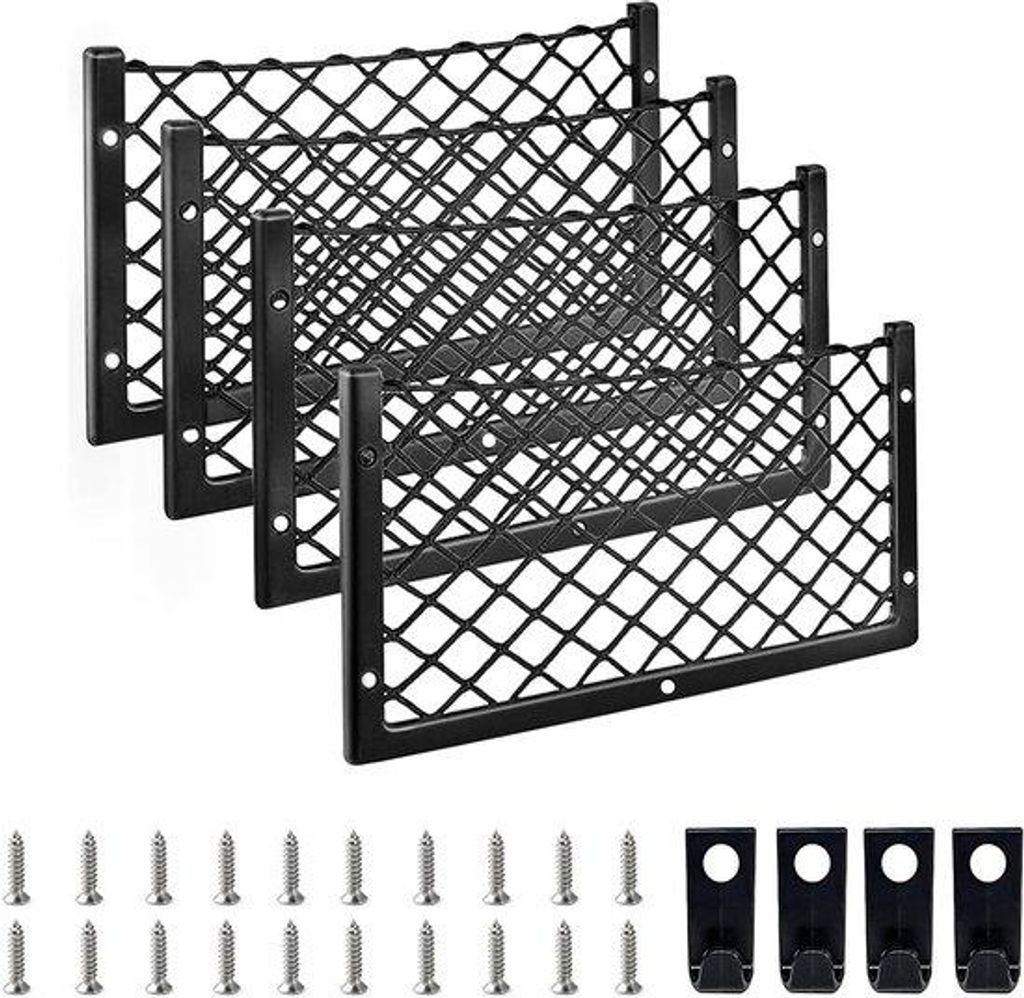 Gepäcknetz, 4 Stück, 36 x 18 cm, Aufbewahrungsnetz für das Auto, Aufbewahrungsnetz mit Haken und Schrauben, universelles Kofferraumnetz, Kofferr...