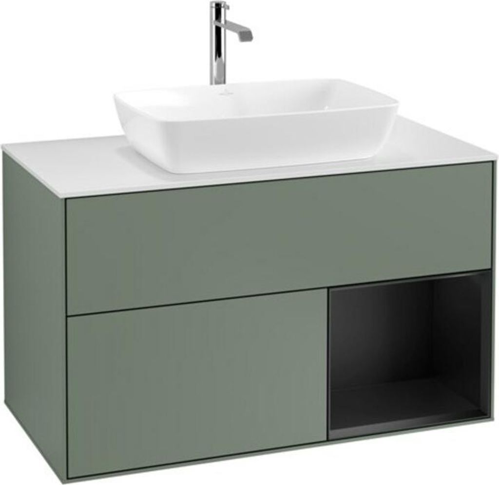 V&B Waschtischunterschrank Wandbeleuchtung Finion 100, Pl wh. m, Reg bla m Lac, Oli. m Lac