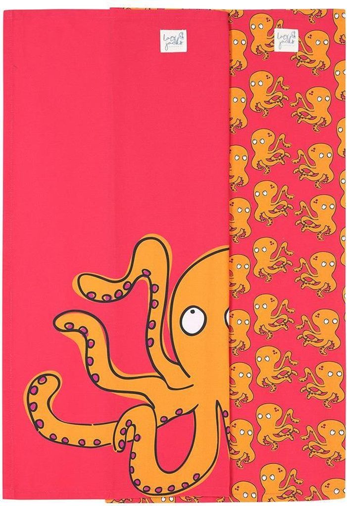 Lazy Jacks - Geschirrhandtuch, Krake (2er-Pack) LJ333 (Einheitsgröße) (Rot)