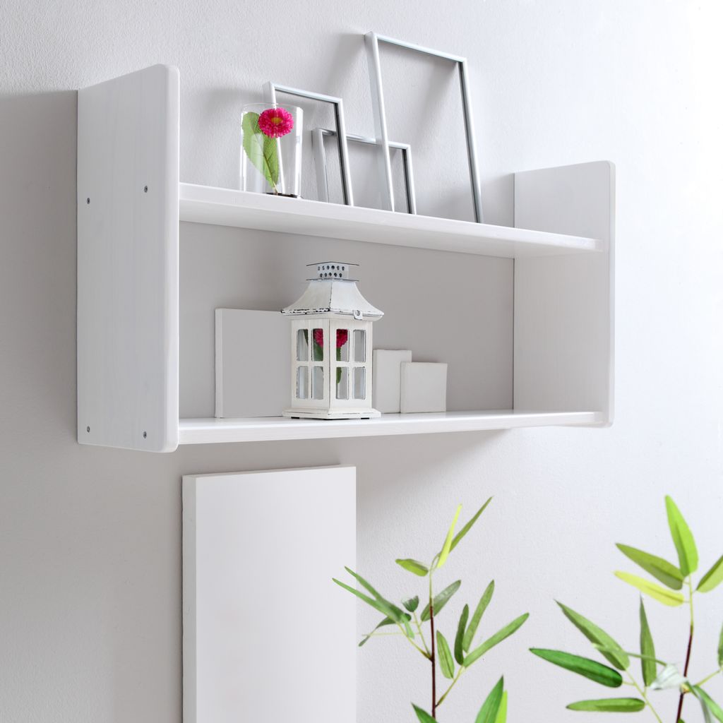 Wandregal Kiefer massiv weiß lackiert verschiedene Größen, Größe:B90 / H45 / T20 cm