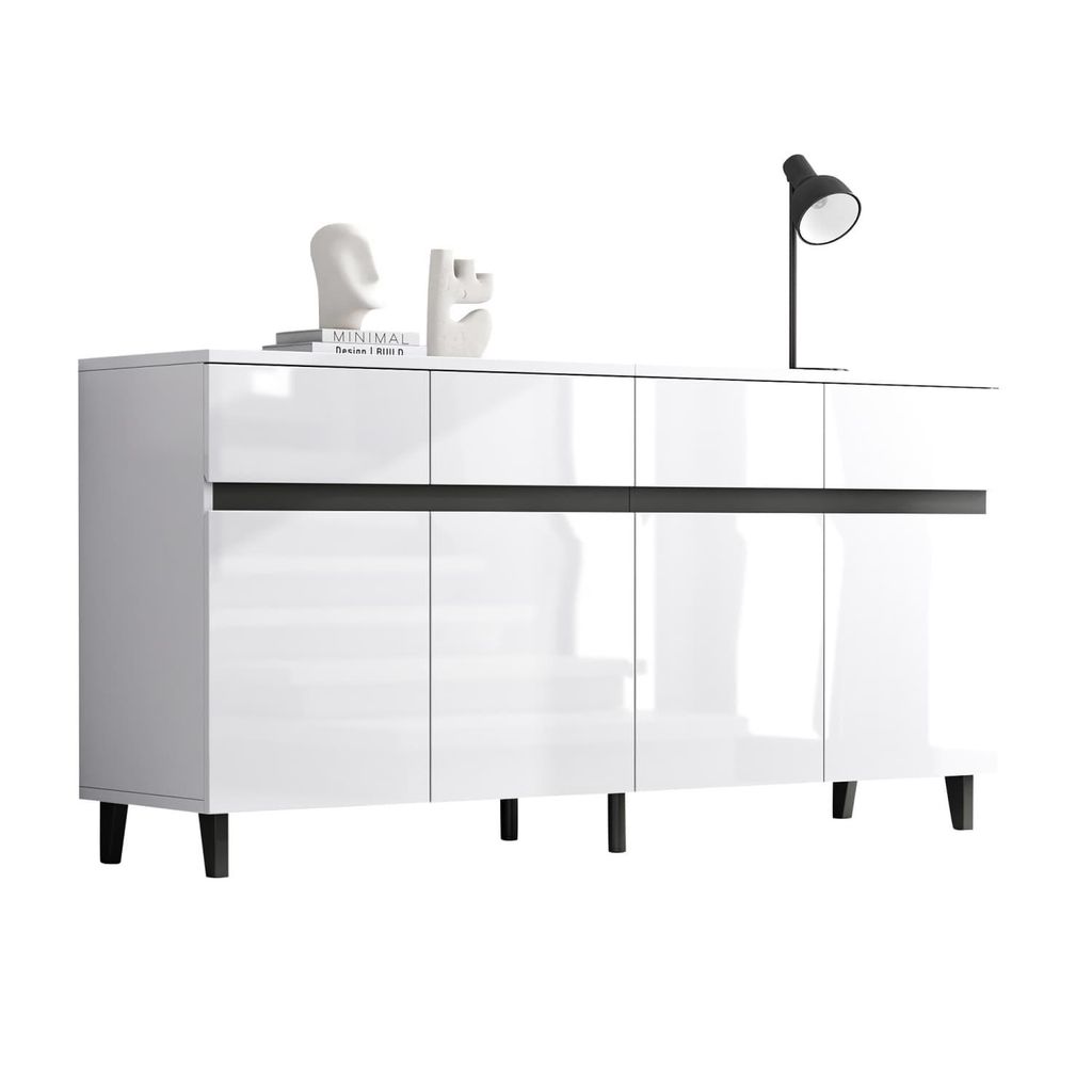 Hochglanz Sideboard, Kommoden,Highboard, mit 4 Schubladen,2 Türen und höhenverstellbaren Regalböden,Hochglanz-Unterschränke, Eckschränke
