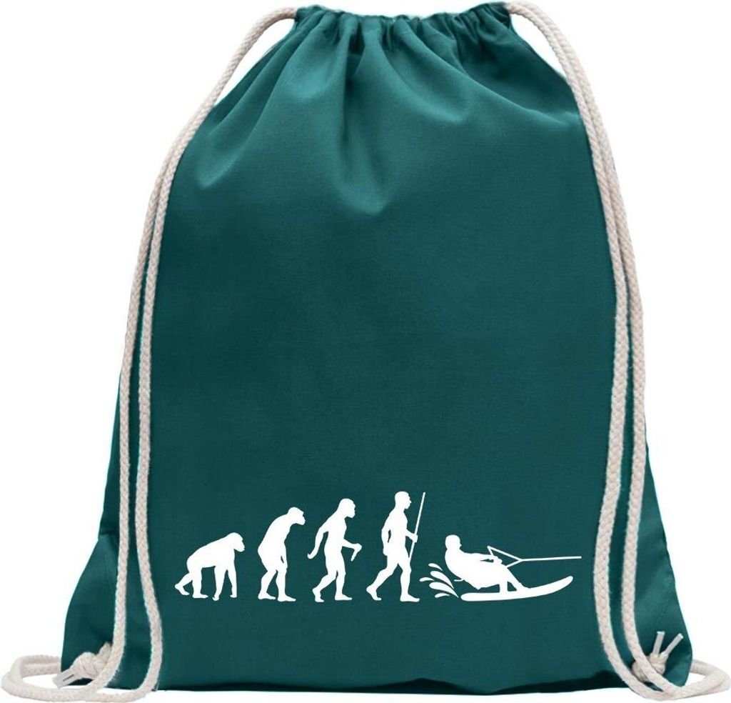 Kiwistar - Turnbeutel - petrol - Wakeboarden Ski Evolution - Fun Rucksack Sport Beutel Gymsack Baumwolle mit Ziehgurt