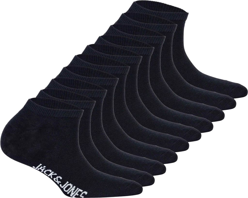 JACK&JONES Kinder Sneakersocken, 10er Pack - JACDONGO SOCKS, Baumwollmischung, einfarbig Schwarz 33-37