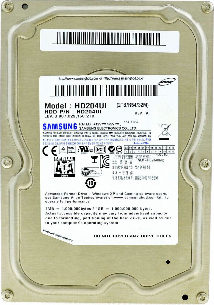 Samsung EcoGreen F4 HD204UI 2TB interne Festplatte (8,8 cm (3,5 Zoll), 5400rpm, 8,9ms, 32MB Cache, SATA)