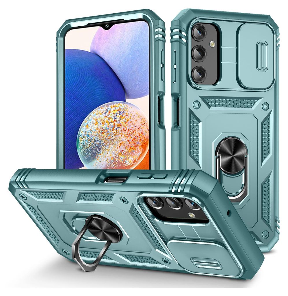 Galaxy A14 5G Hülle, Schiebe Kamera Schutz Stoßfest Schutzhülle mit Ringhalterung Ständer für Samsung Galaxy A14 5G Grün