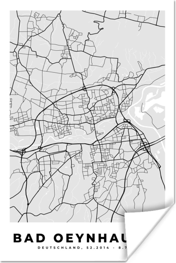 MuchoWow Poster Deutschland - Bad Oeynhausen - Karte - Stadtplan - Karte 20x30 cm - Papierdruck
