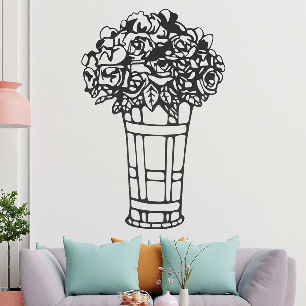 Rosen - Vase - Blumenstrauß Wandtattoo in 6 Größen - Wandaufkleber Wall Sticker - Dekoration, Küche, Wohnzimmer, Schlafzimmer, Badezimmer