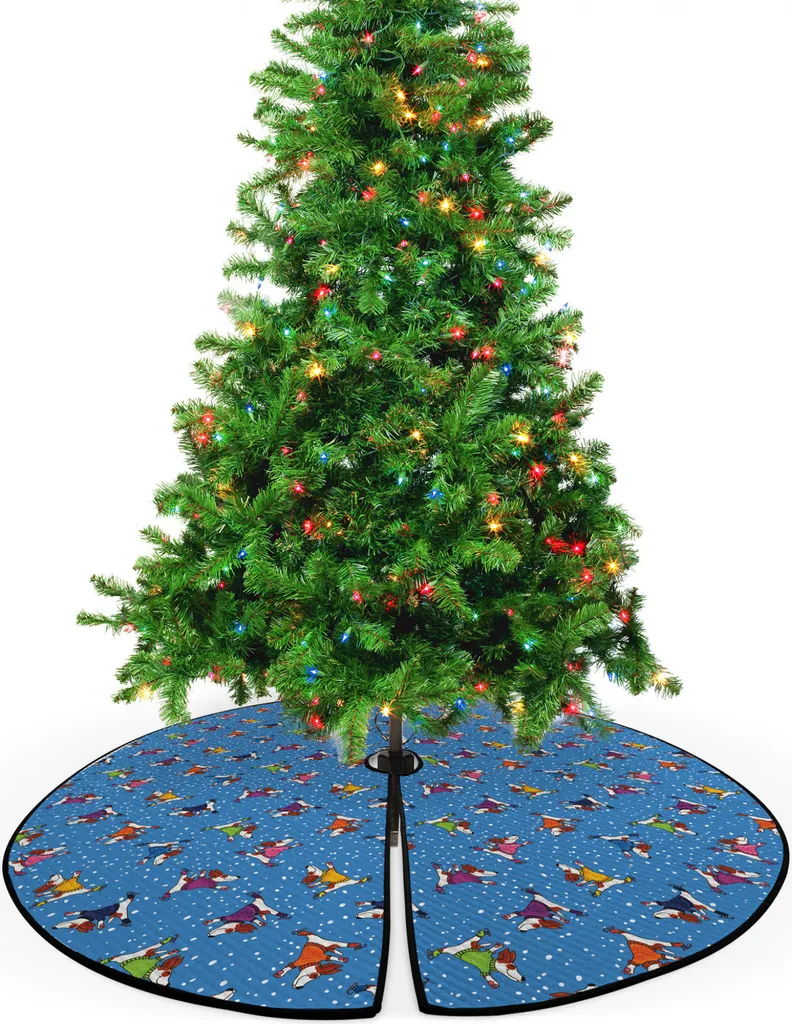 Jupe de Sapin de Noël ABAKUHAUS 135 cm Chiens Skateurs en Tissu Coloré