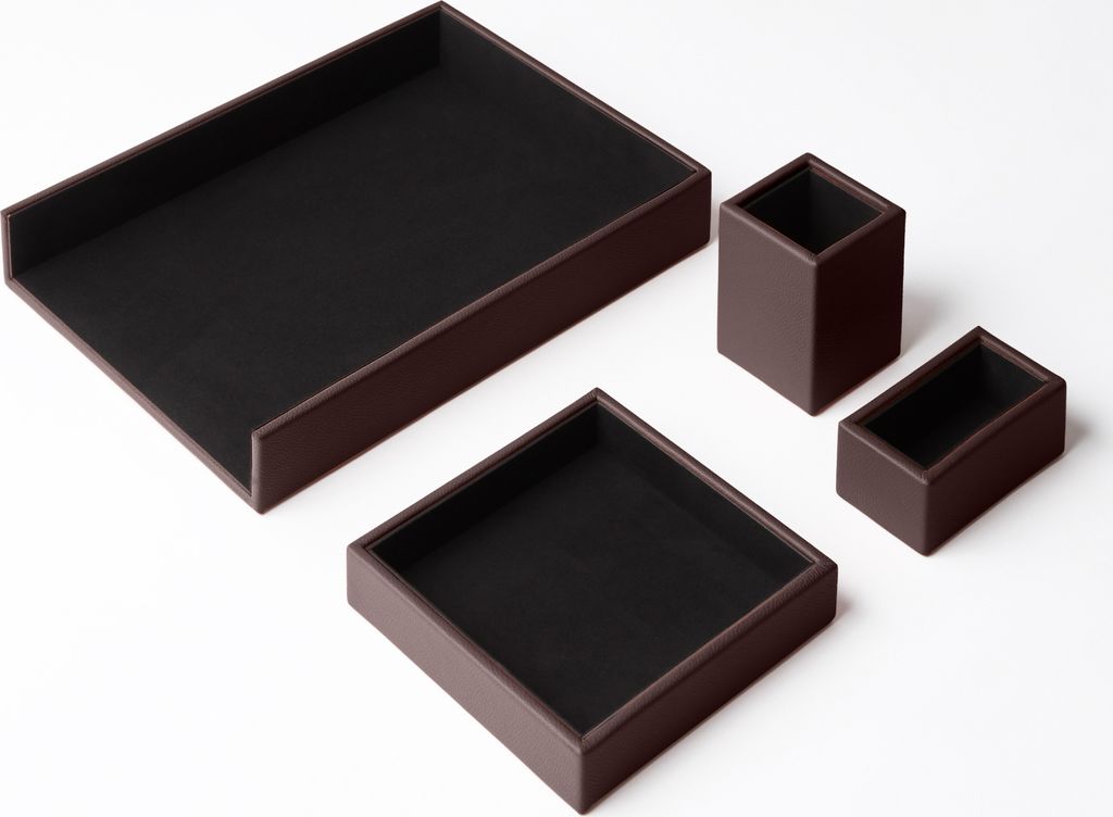 Schreibtisch Set Echtes Leder Dunkel Braun - Büro Zubehör Schreibtisch Organizer - Hergestellt in Italien
