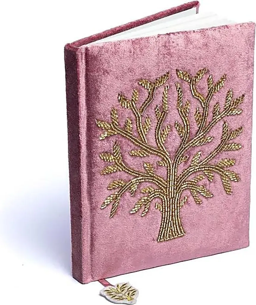 Carnet de notes rose velours Arbre de vie 20 x 15 cm pour écriture chic