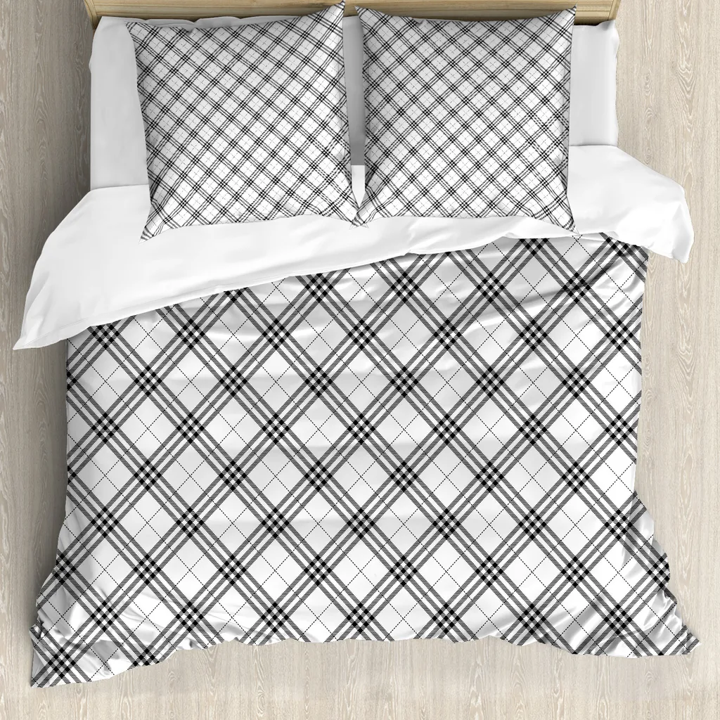 ABAKUHAUS Copripiumino geometrico, stile minimalista, antiacaro, adatto a chi soffre di allergie, con federe, 200 cm x 200 cm - 80 x 80 cm, bianco e nero