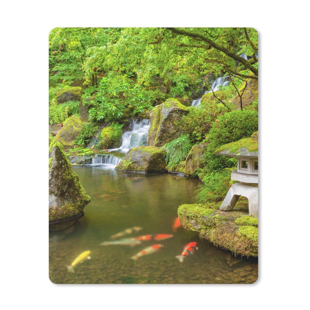 MuchoWow Mauspad Mousepad Wasserfall - Koi - Japanische Laterne - Moos - Wasser 30x40 cm - Mousepads - Maus Mat - Pad - Mausunterlage - Mausmatten