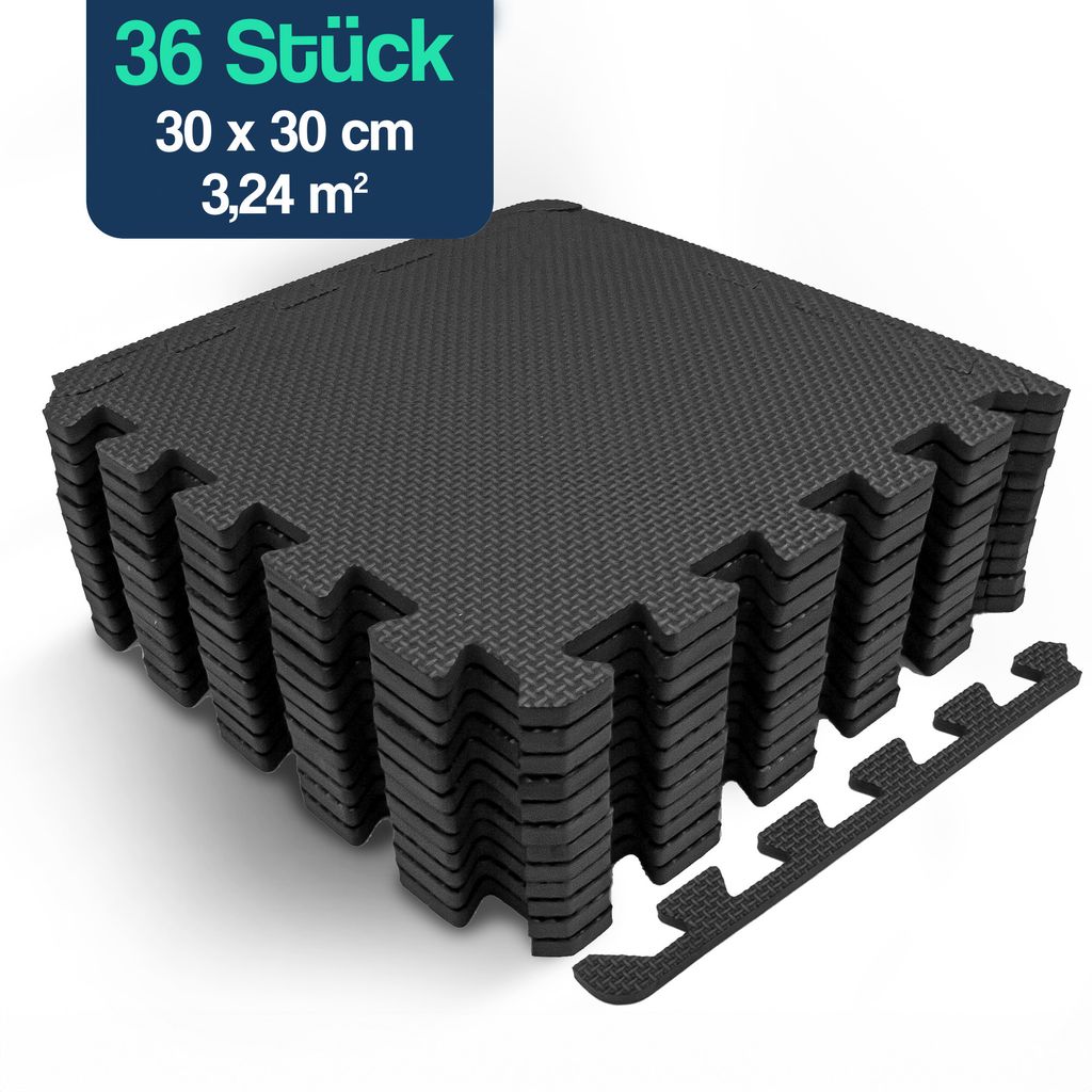 Hulser Fitness Puzzlematte - 30 x 30 x 1 cm - 36 Stück - 3,24 m2 - Bodenschutzmatten - Fitnessmatte Unterlegmatten Schutzmatten