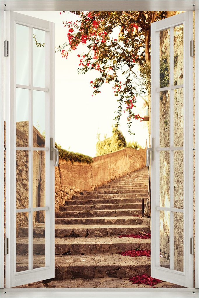 Wallario Outdoor-Poster für Garten oder Balkon 61 x 91,50 cm: Steinerne Treppe in Italien