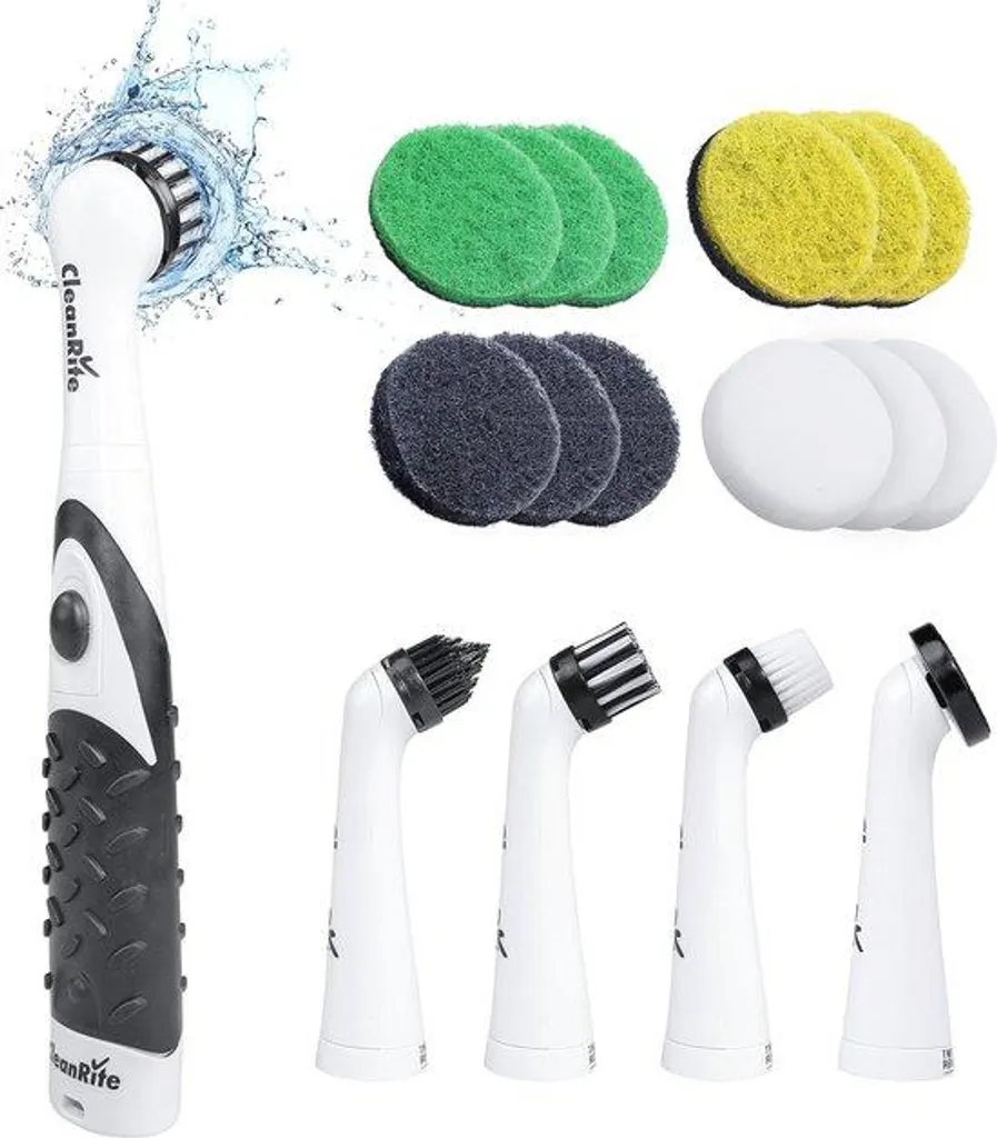 Brosse de ménage sans fil électrique avec 5 têtes et 12 éponges incluses