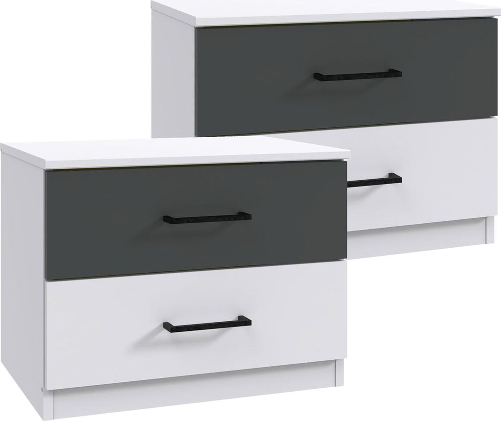 2er Set Nachtkonsolen Kreta Nachttisch 52x38x40cm weiß graphit