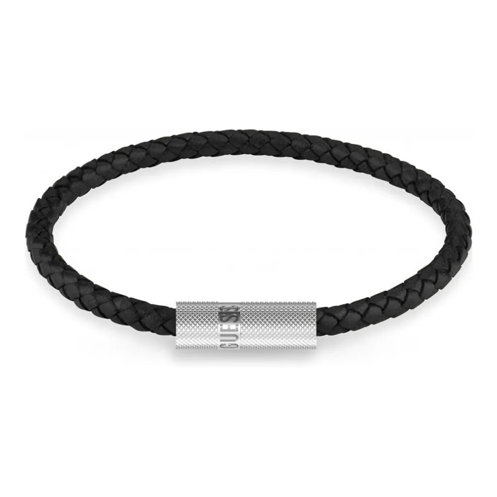 Bracelet Guess JUXB03238JWSTBKL pour homme en acier noir et cuir tressé