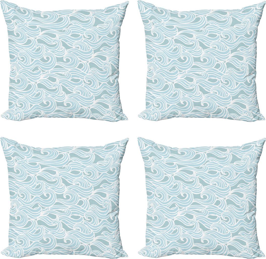 ABAKUHAUS Wasser Kissenbezug Set (4 Stück), Antike Viktorianischen Stil, Moderner Doppelseitiger Digitaldruck, 45 cm x 45 cm, Seafoam und Weiß