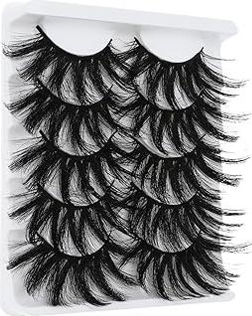 Molain Mehrschichtige Wimpern Falsche Wimpern Dramatische 25 mm künstliche Nerzwimpern Packung mit 5 Paar Wispy Long Thick Fluffy Strip Eye Lashes