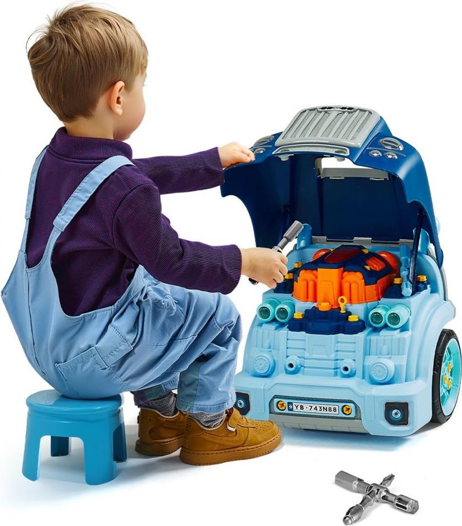 Spielzeug-Motorset 60-Teile Kinder-Automechaniker-Set, LKW-Reparaturset Blau, Pädagogisches Spielzeug für Kinder