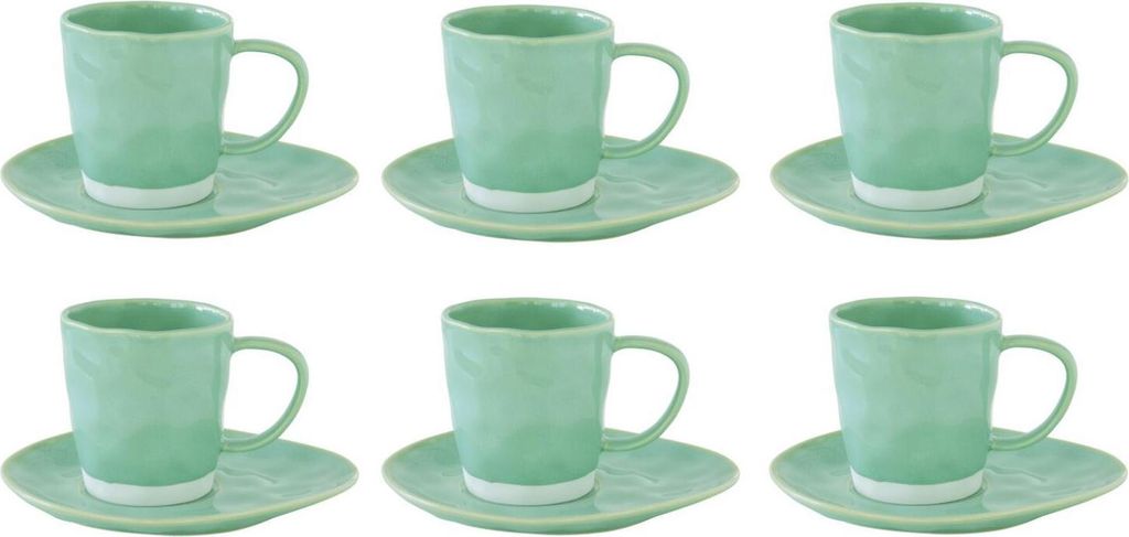 6er Set Tassen mit Untertasse INTERIORS aqua grün 250ml Porzellan Easy Life WA