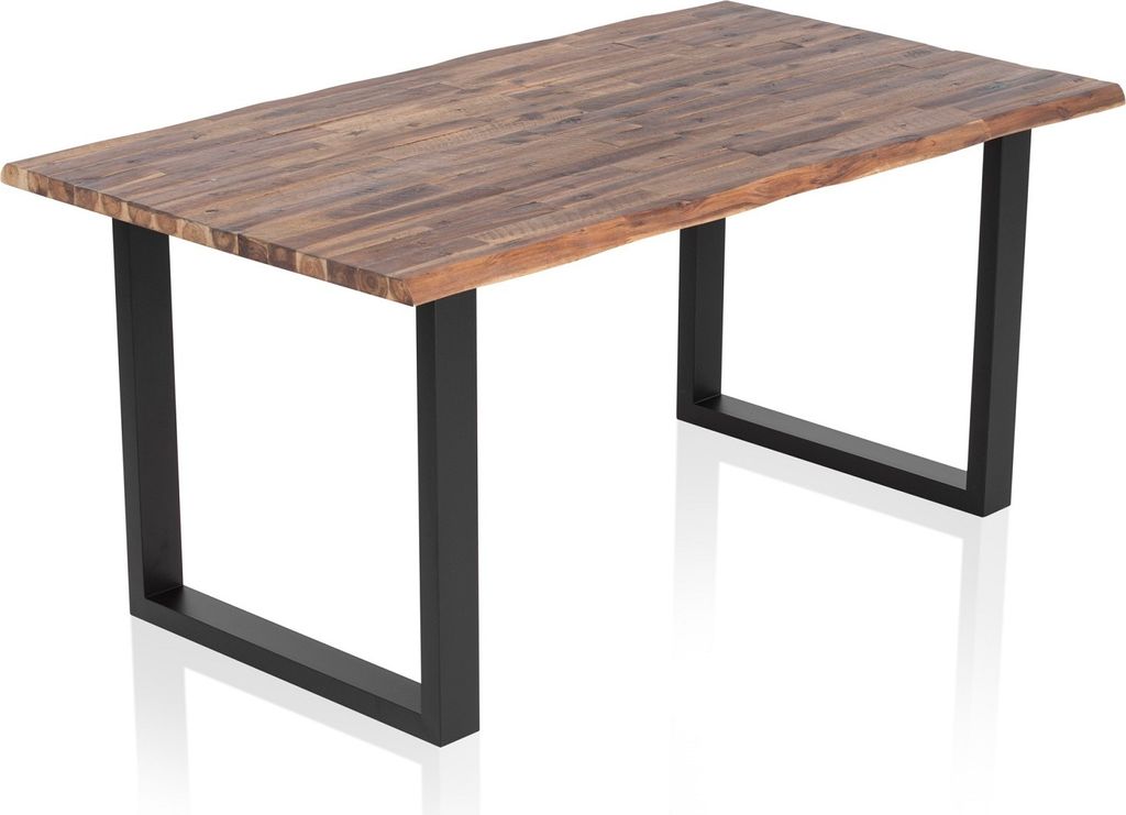 SalesFever Esstisch aus Akazie | 140x80 cm | Tischplatte 35 mm Akazie natur | Gestell U-Form Metall schwarz | B140 x T80 x H75 cm | natur – schwarz