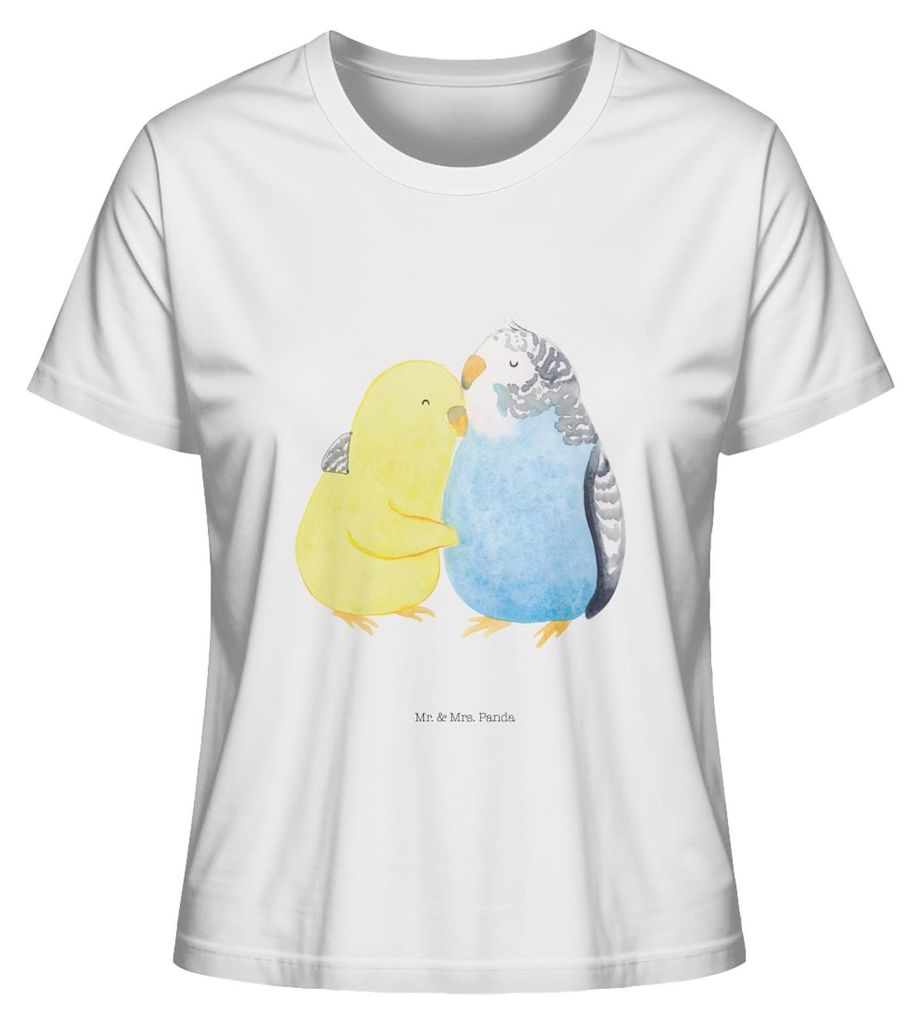 Mr. & Mrs. Panda Baumwoll T-Shirt Damen Wellensittich Liebe Größe S - Weiß - Geschenk, Verknallt, Shirt Mit Print, Kurzarmshirt, Vertrauen, Ehef...